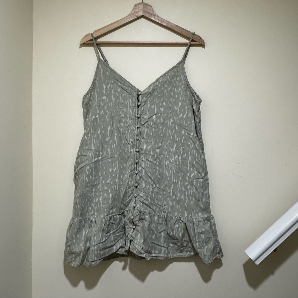 Women's American Eagle Green and Beige Sleeveless Baby Doll Midi Dress Size M